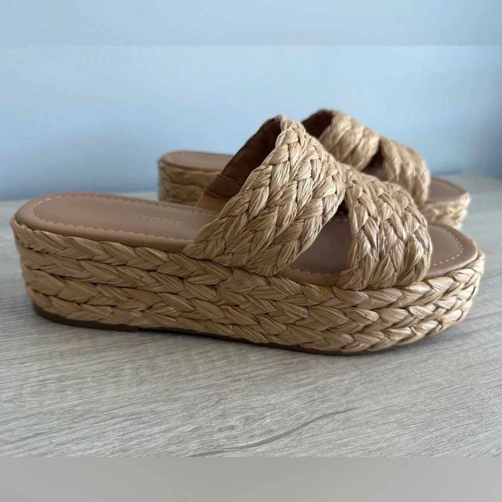 Sun + Stone Women's Olinkaa Woven Slide Espadrille Wedge Sandals Size 8.5